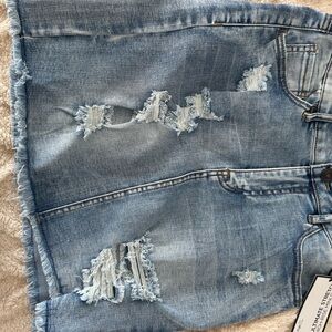 Zara Light Blue Distressed Denim Skirt